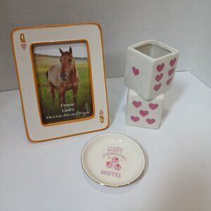 Retro Inspired Vegas Dice and Cards Themed Vanity set -Vase, Dish, Picture Frame